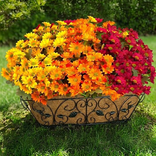 Citrus; 12 Bundles Artificial Daisies Flowers Outdoor Fake Plants Fake Foliage Greenery Faux Plants for Graves Hanging Outside Planter Window Box Wedding Decoration; Category:Bundles & Bouquets; Image:1